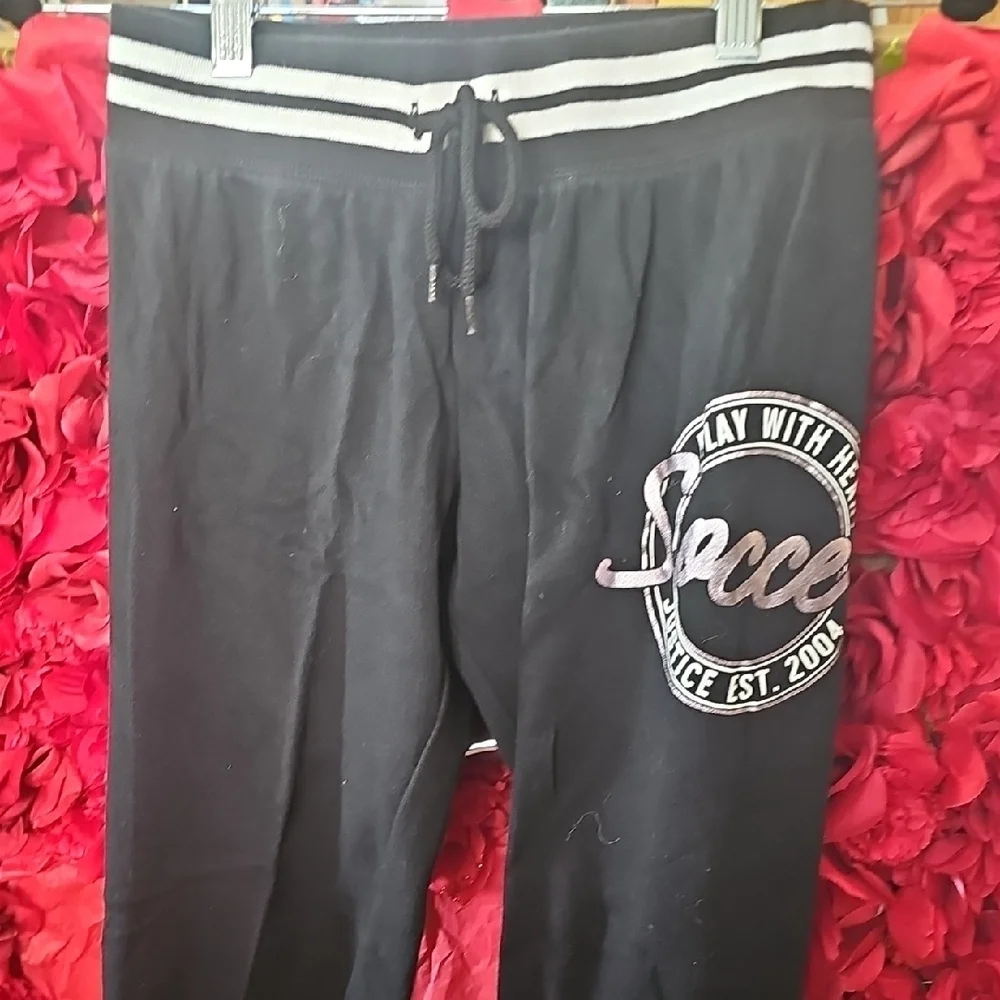 Justice Girls Black Soccer Graphic Joggers Size 12